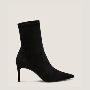 New  Stuart Weitzman Stuart Power Bootie 75, Black Stretch Suede Medium Size 7B